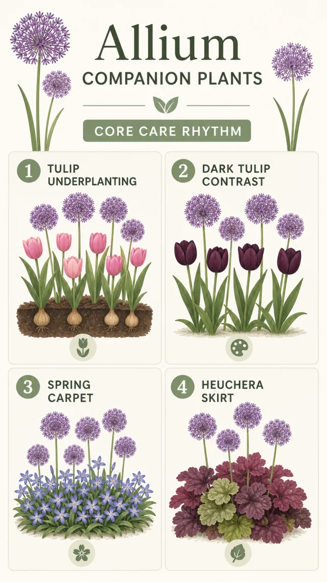Allium Companion Plants care summary diagram