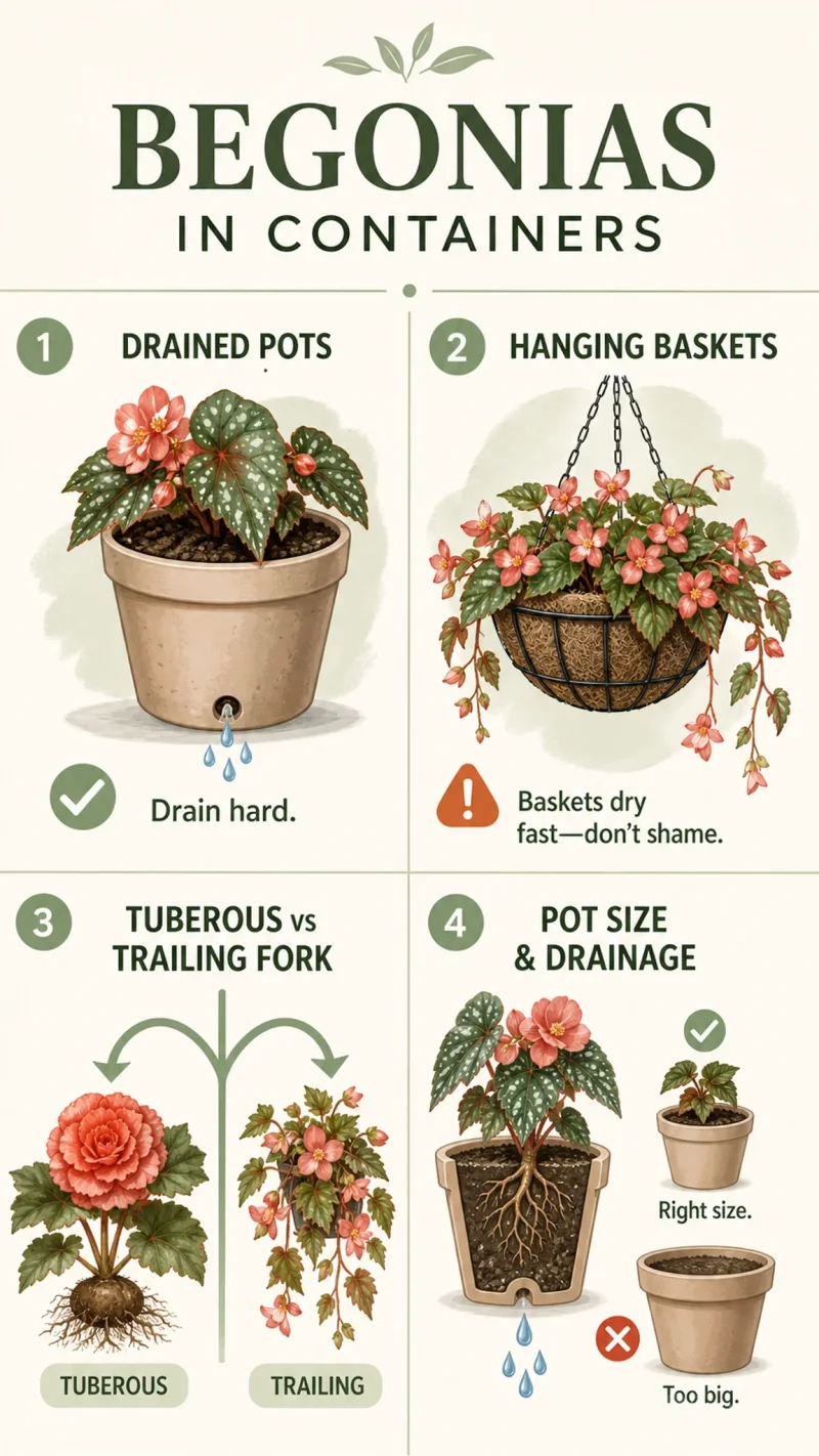 Begonias in Containers care summary diagram