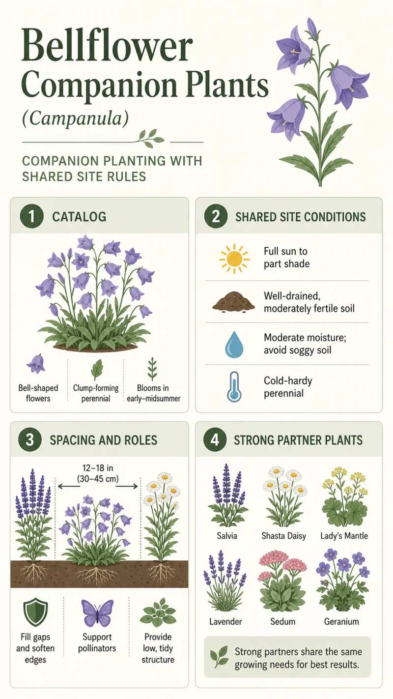 Bellflower Companion Plants care summary diagram