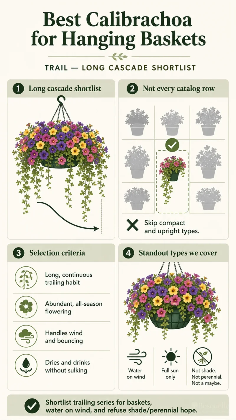 Best Calibrachoa for Hanging Baskets care summary diagram