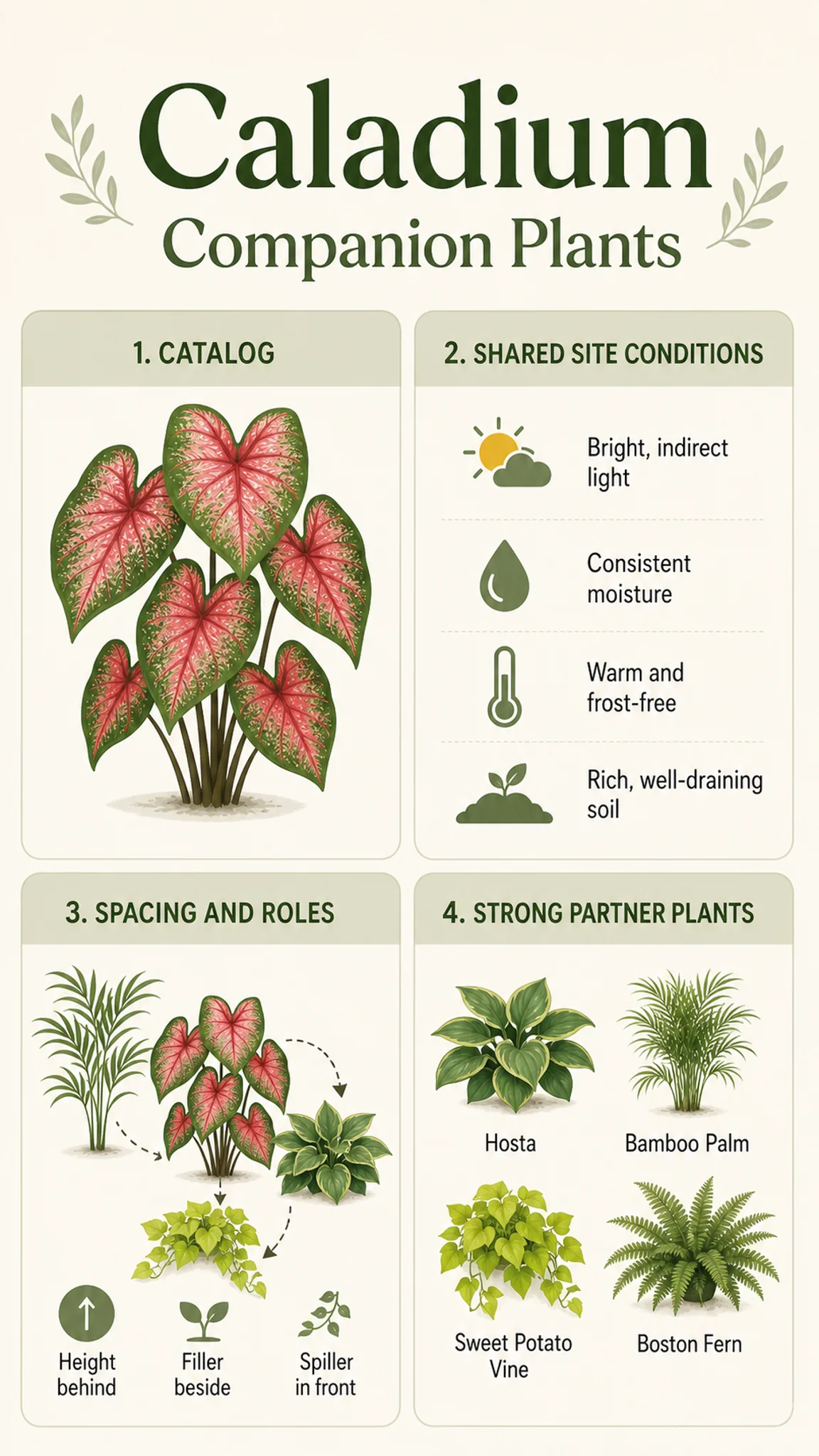 Caladium Companion Plants care summary diagram