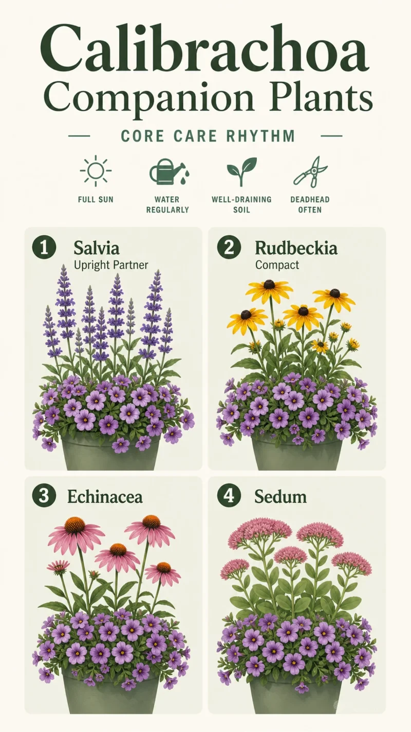 Calibrachoa Companion Plants care summary diagram