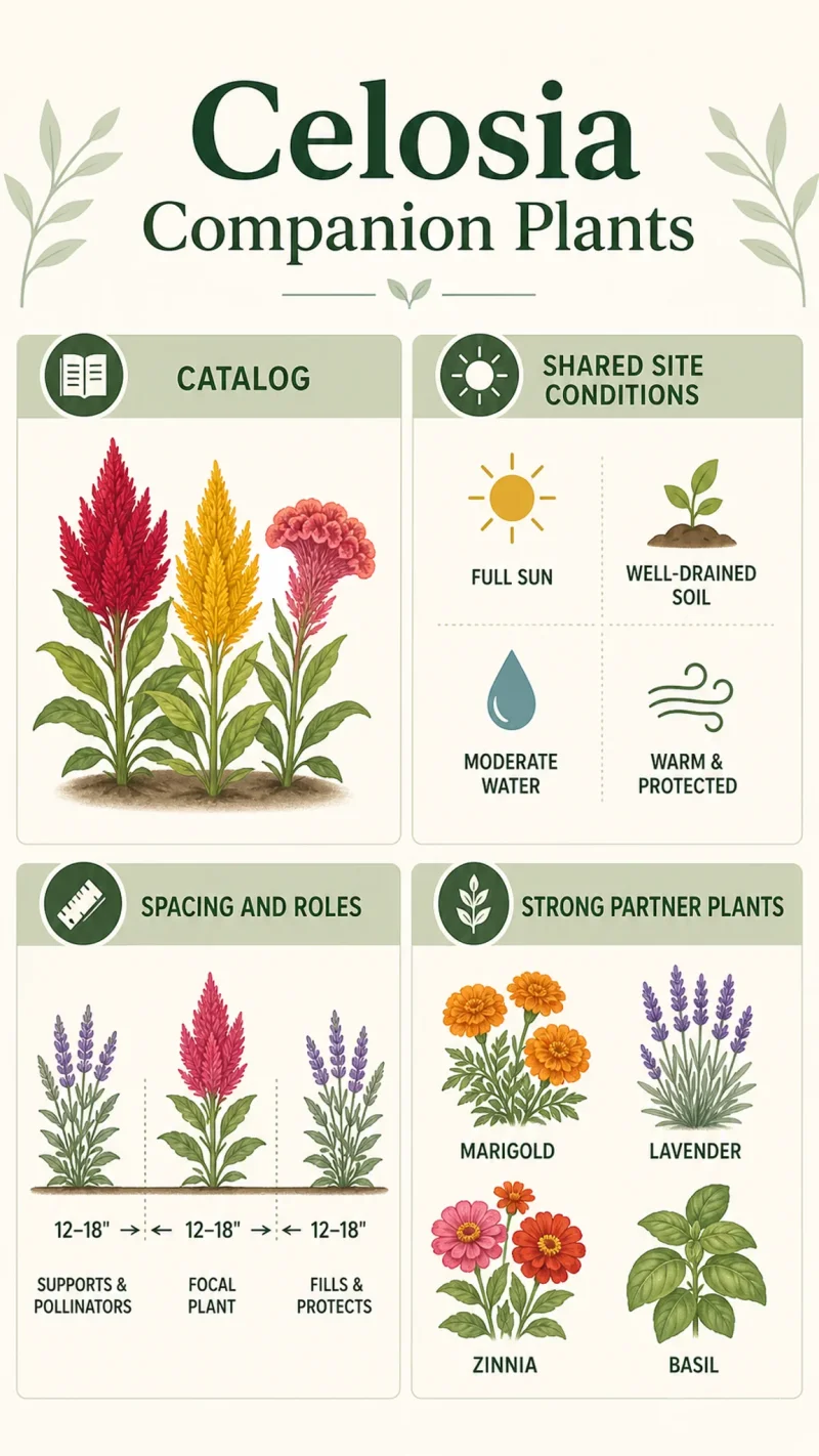 Celosia Companion Plants care summary diagram