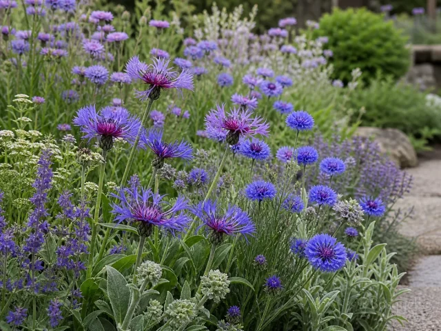 Cornflower Companion Plants – Cottage Cutting Neighbors guide illustration