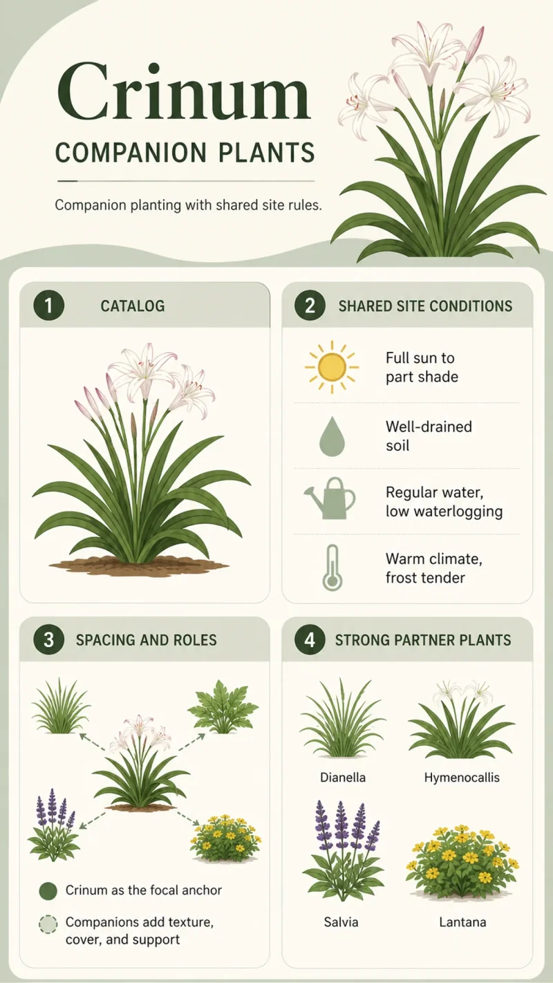 Crinum Companion Plants care summary diagram