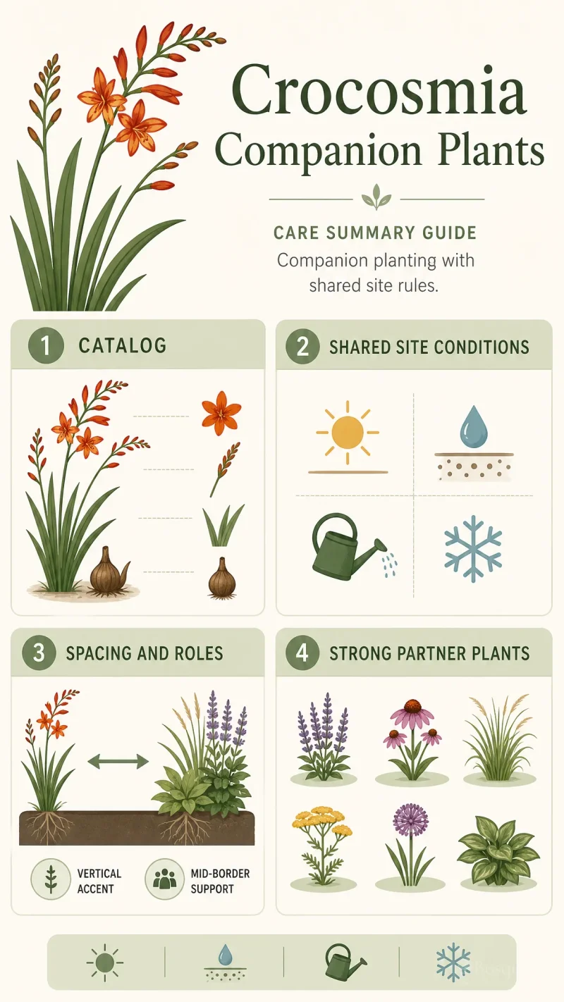 Crocosmia Companion Plants care summary diagram