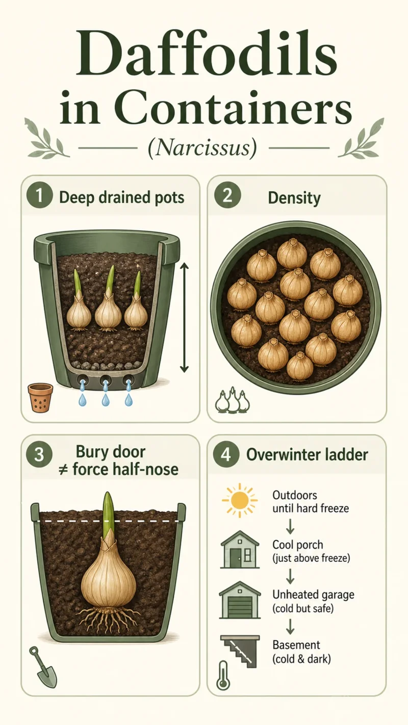 Daffodils in Containers care summary diagram