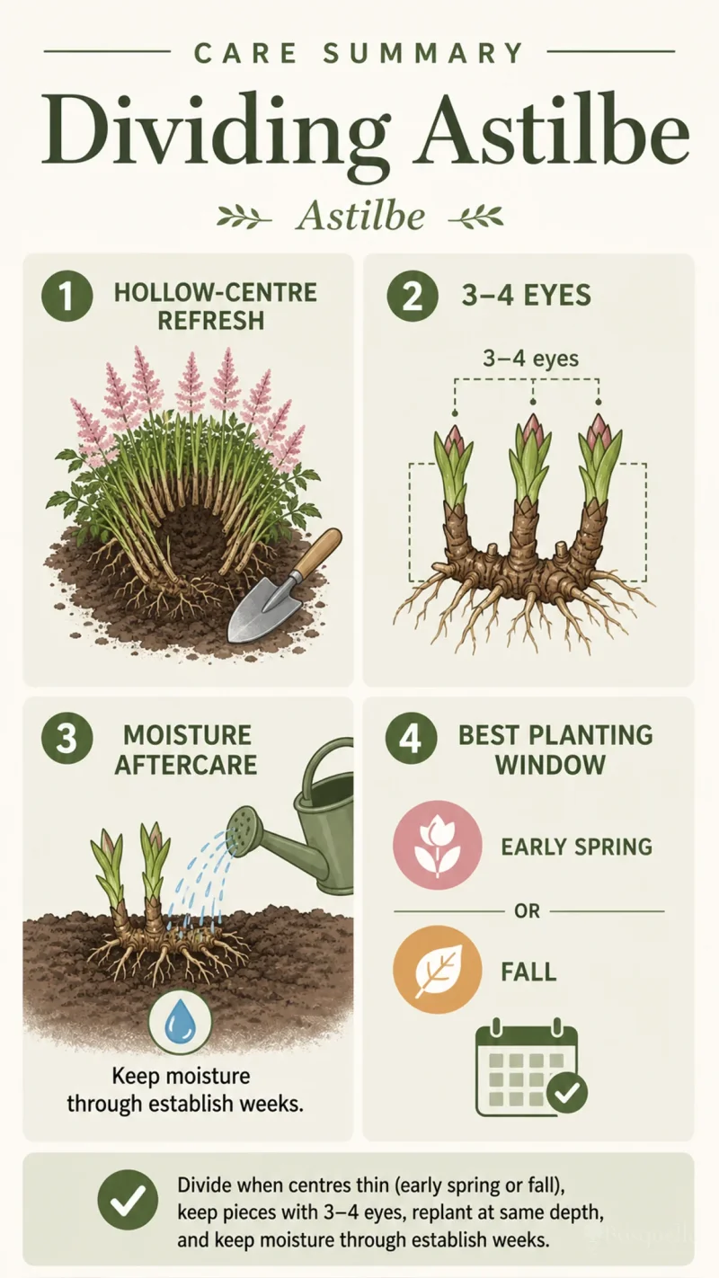 Dividing Astilbe care summary diagram