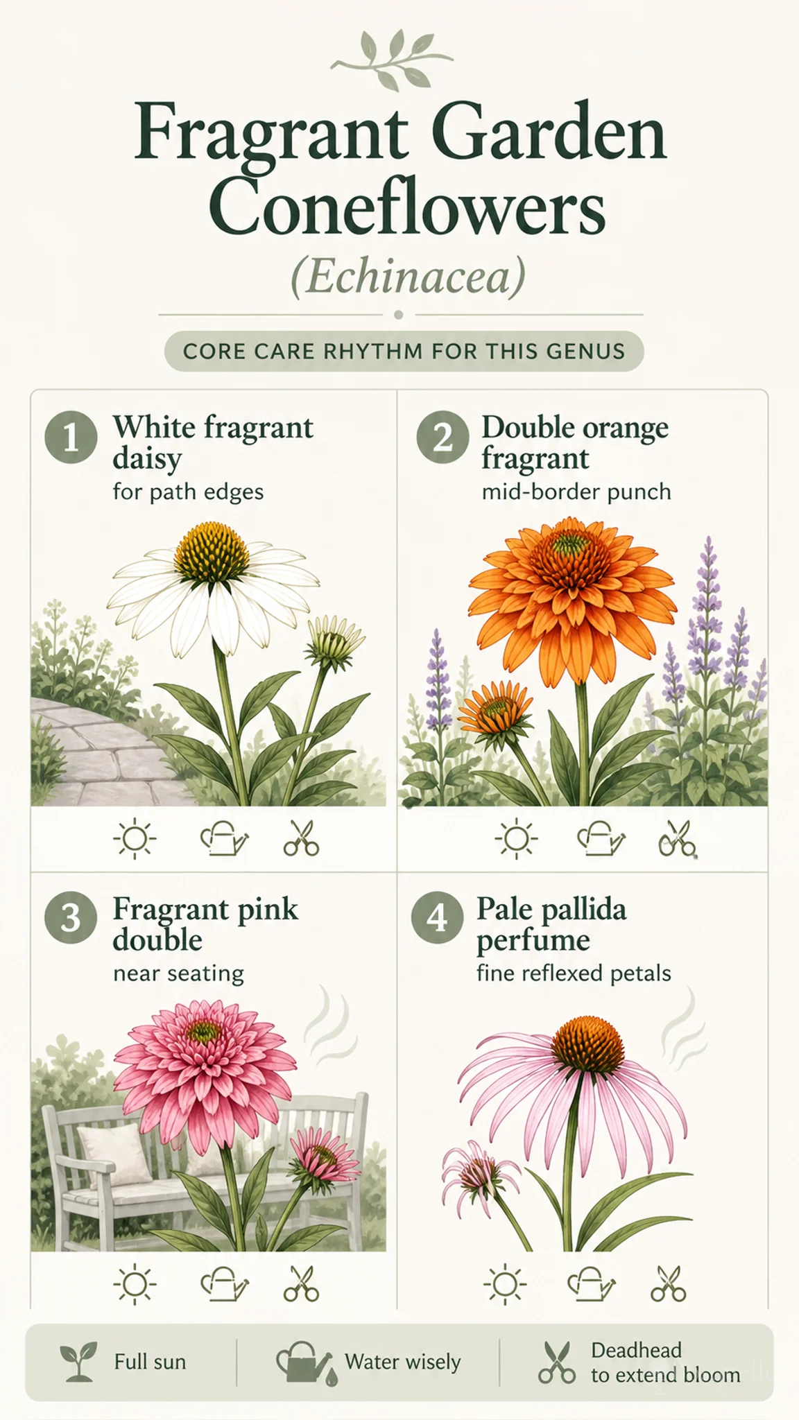 Fragrant Garden Coneflowers care summary diagram