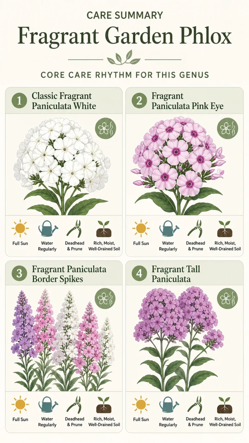 Fragrant Garden Phlox care summary diagram