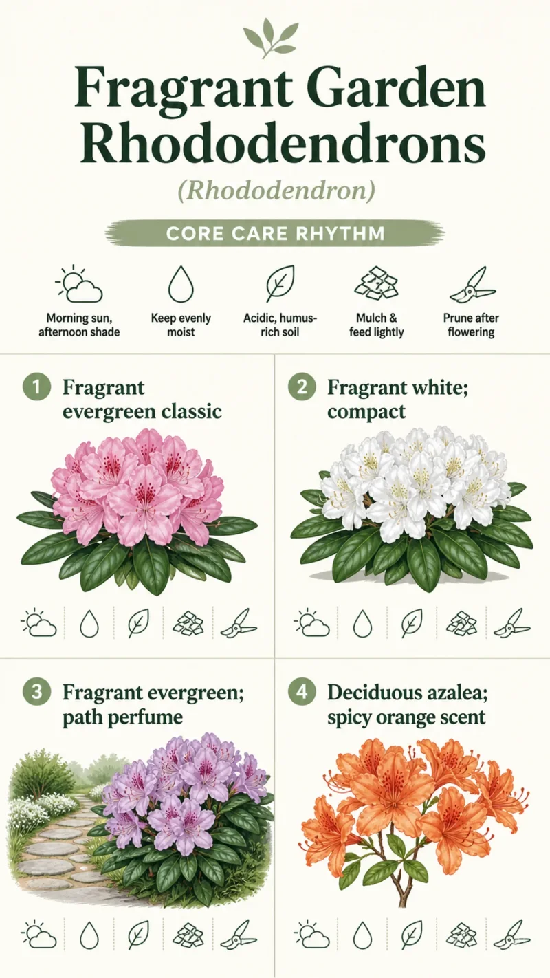 Fragrant Garden Rhododendrons care summary diagram