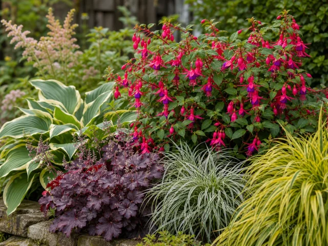 Pair Fuchsia Companion Plants for Cool Moist Shade guide illustration