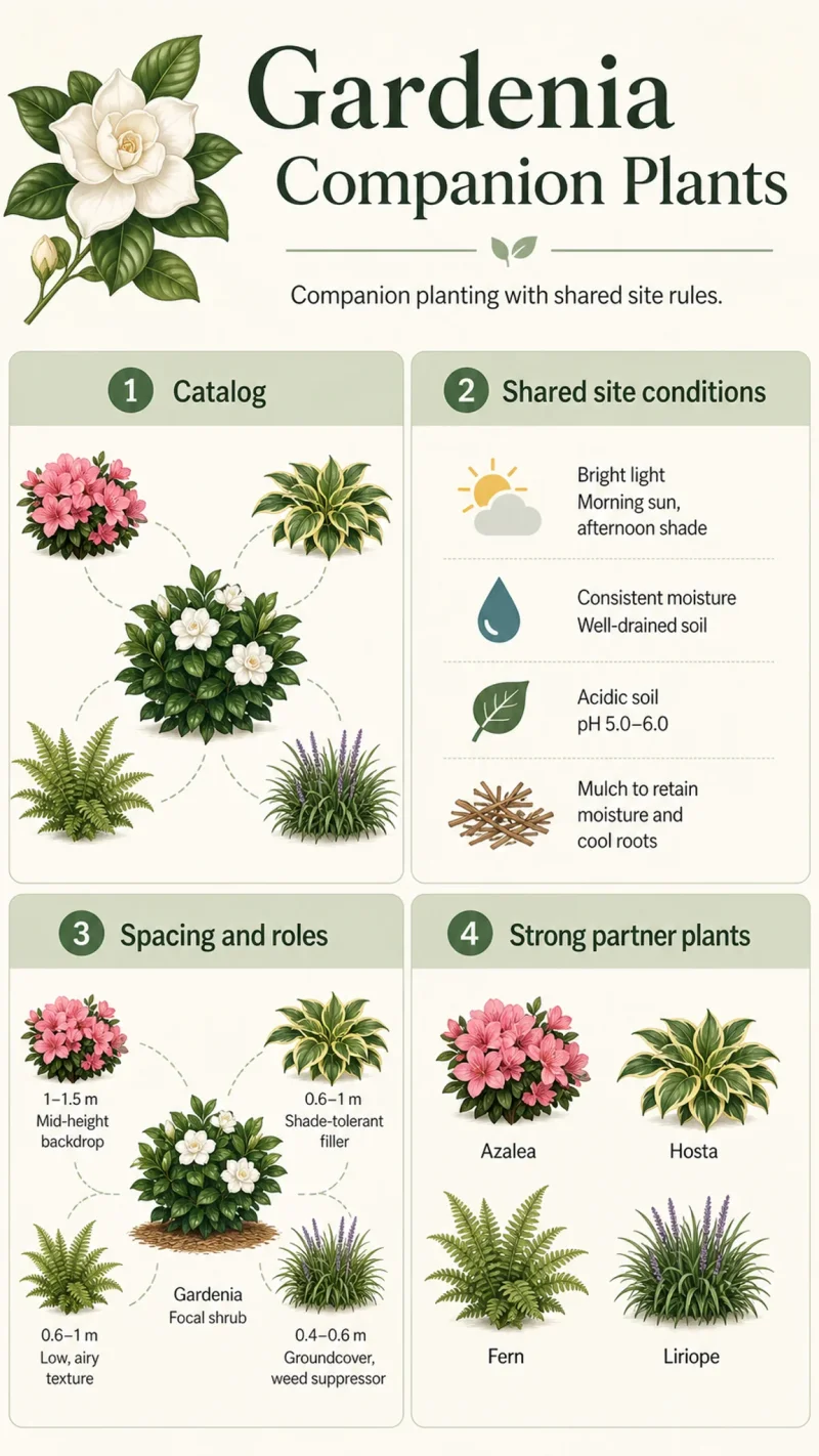 Gardenia Companion Plants care summary diagram