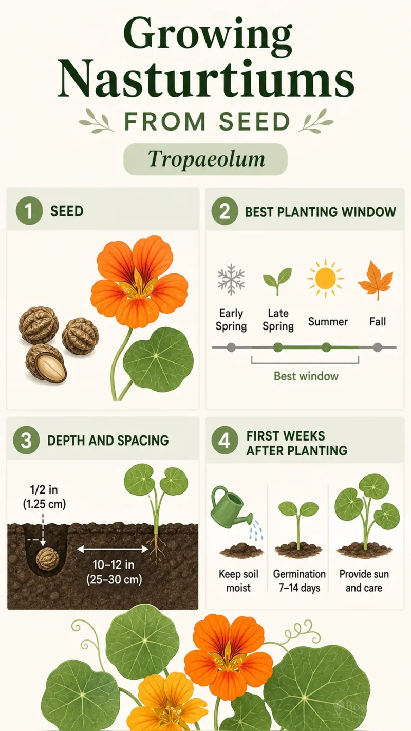 Growing Nasturtiums from Seed care summary diagram