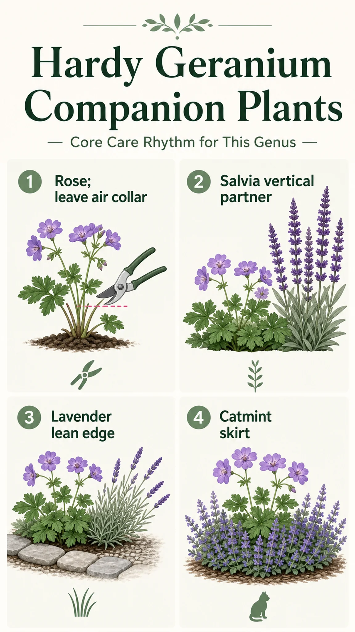 Hardy Geranium Companion Plants care summary diagram
