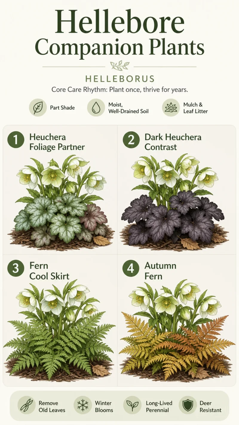 Hellebore Companion Plants care summary diagram