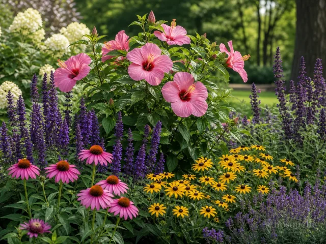 Hibiscus Companion Plants — for Rose Mallow 'Candy Crush'