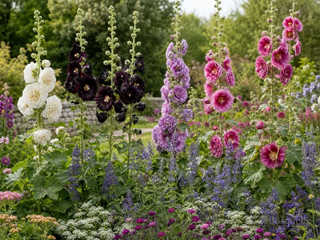 Hollyhock Companion Plants — for Hollyhock 'Chater's Double Maroon'