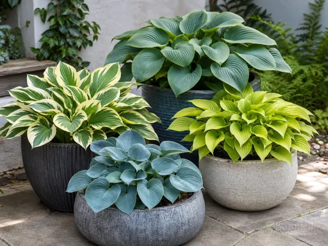 Hostas in Containers — for Hyacinthine Plantain Lily