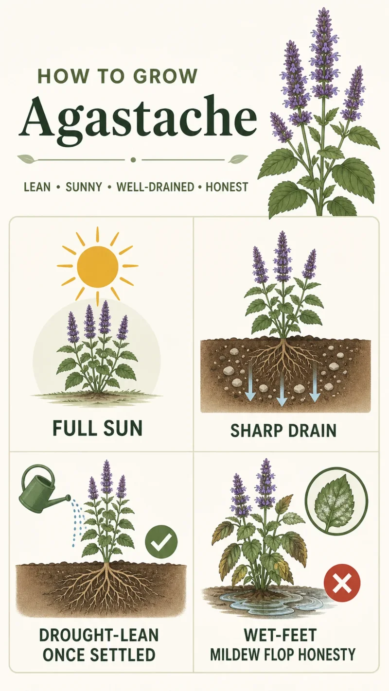 How to Grow Agastache care summary diagram