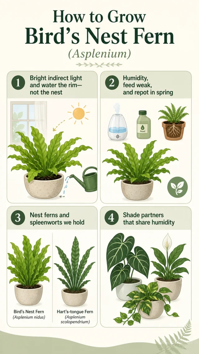 How to Grow Bird's Nest Fern care summary diagram