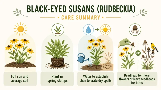 How to Grow Black-Eyed Susans care summary diagram
