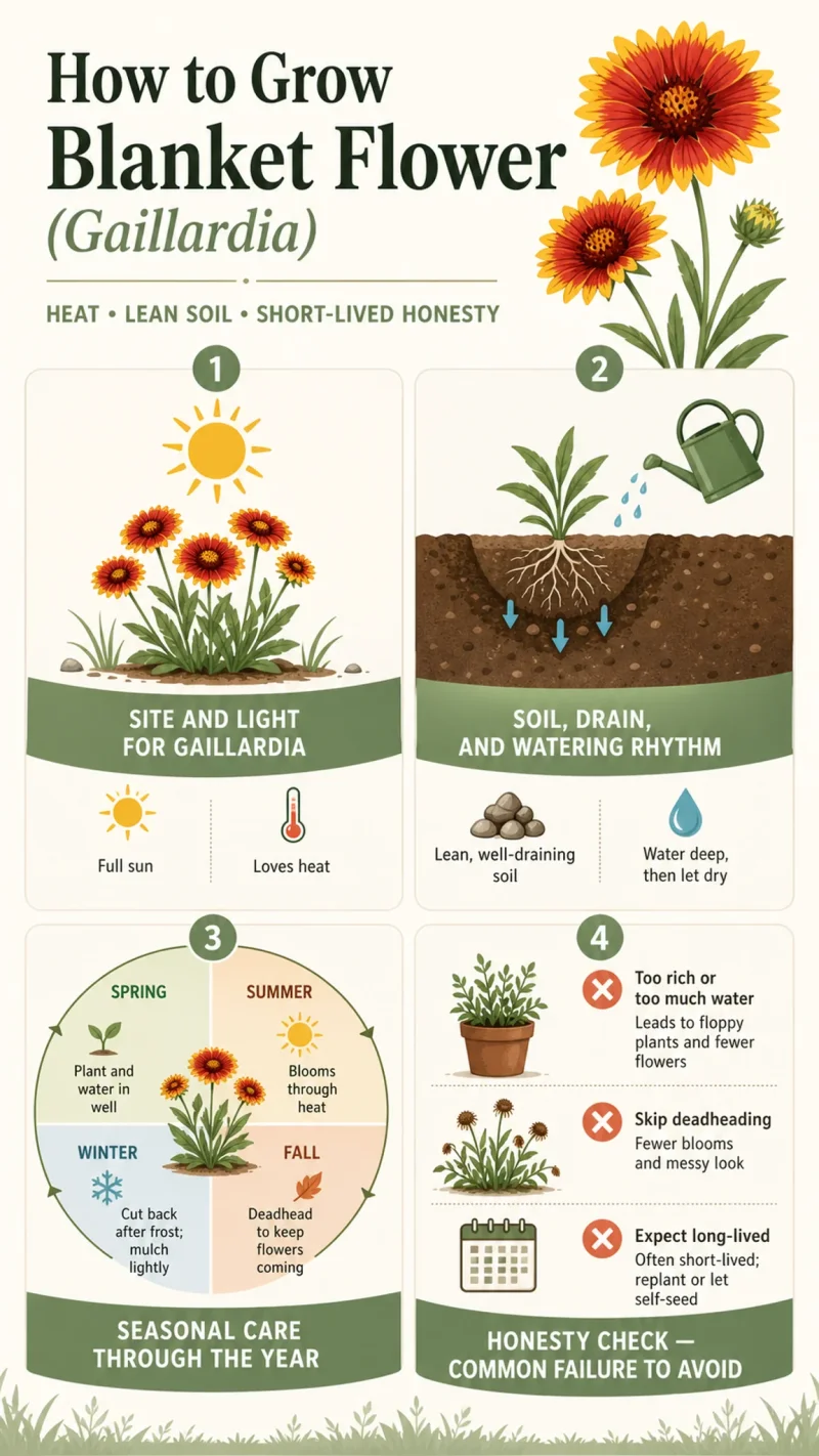 How to Grow Blanket Flower care summary diagram