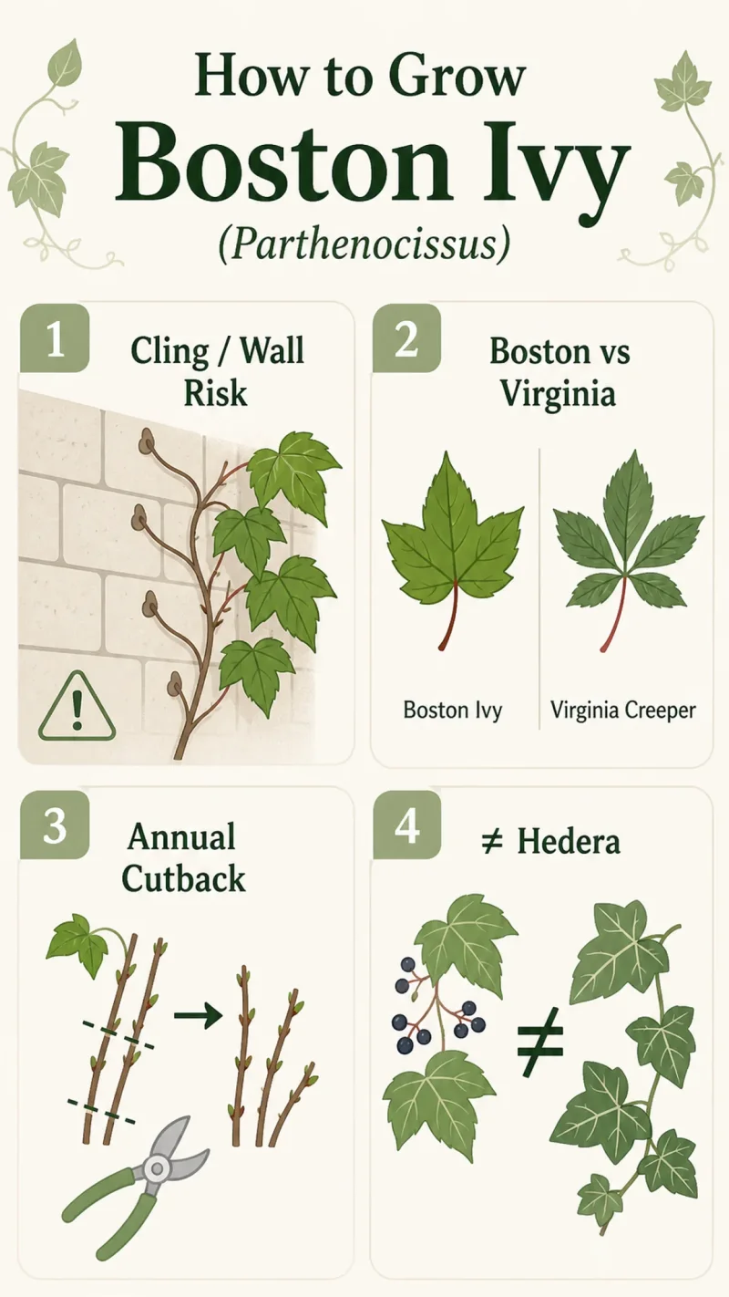 How to Grow Boston Ivy care summary diagram