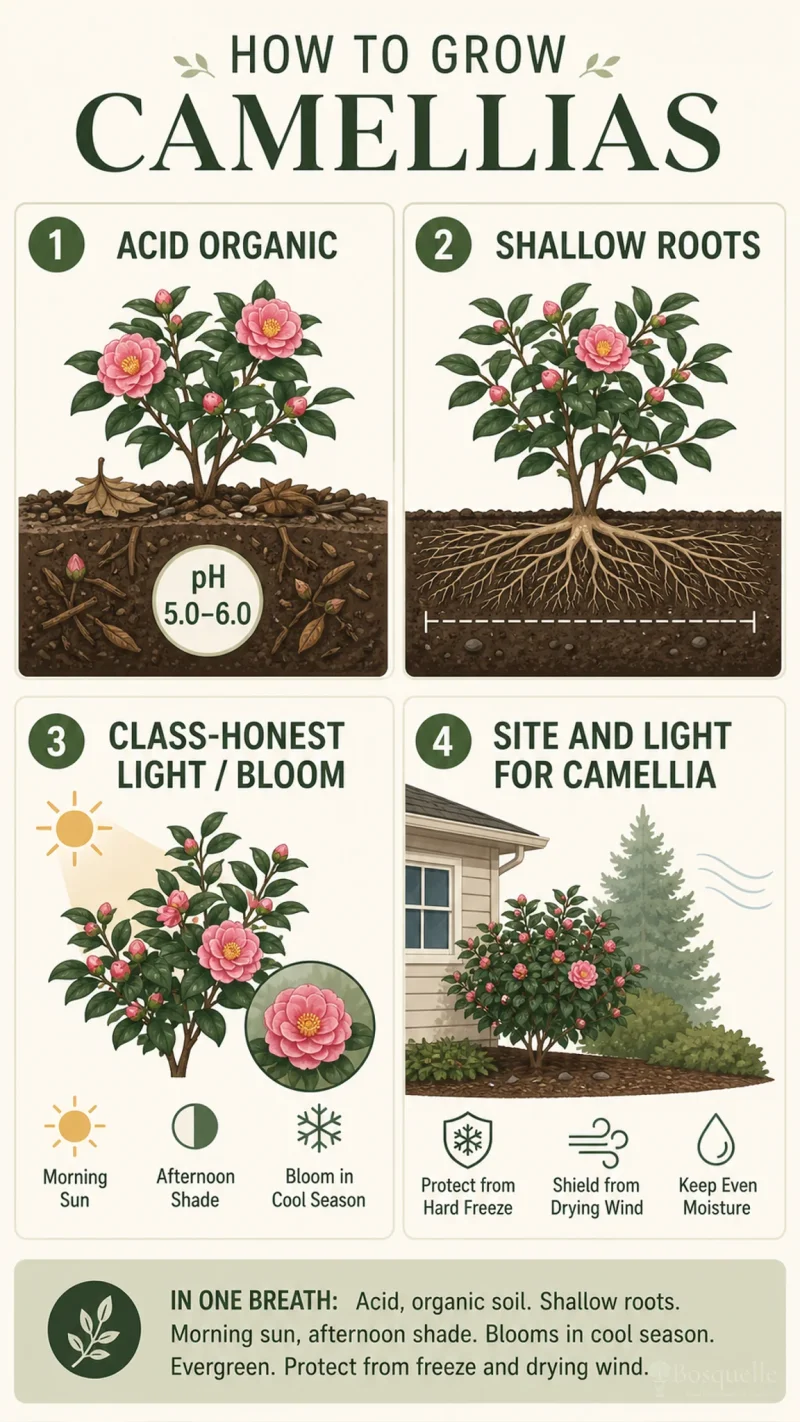 How to Grow Camellias care summary diagram
