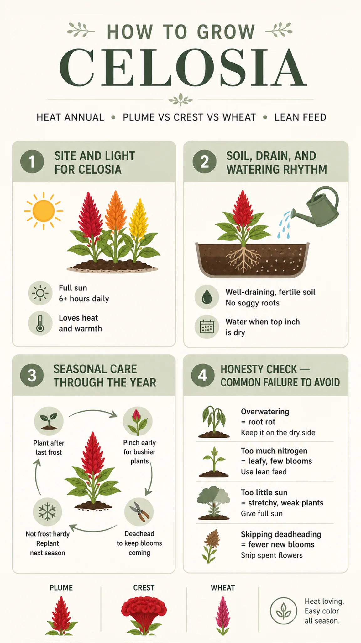 How To Grow Celosia care summary diagram