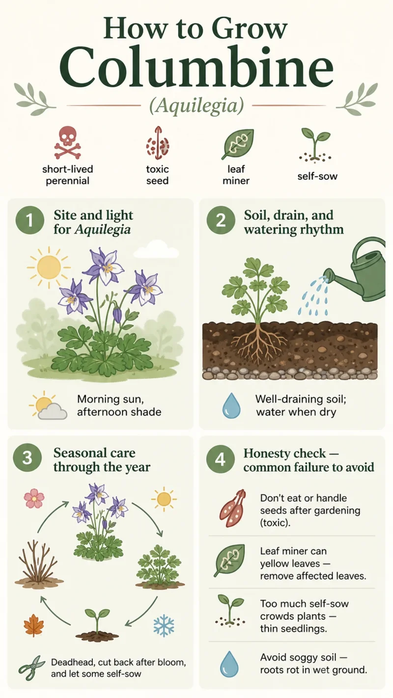 How to Grow Columbine care summary diagram