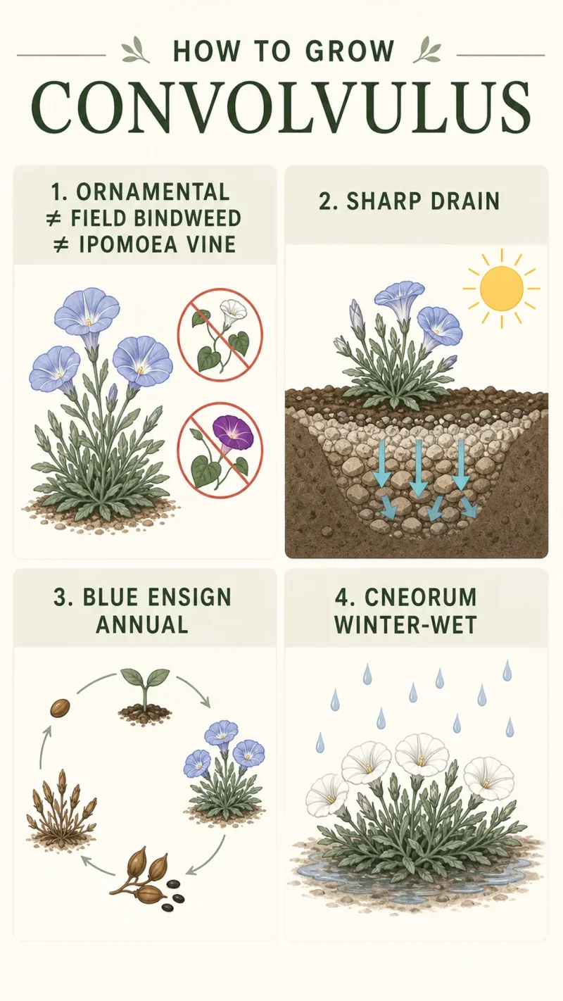 How to Grow Convolvulus care summary diagram
