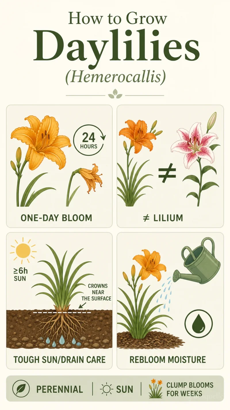 How to Grow Daylilies care summary diagram