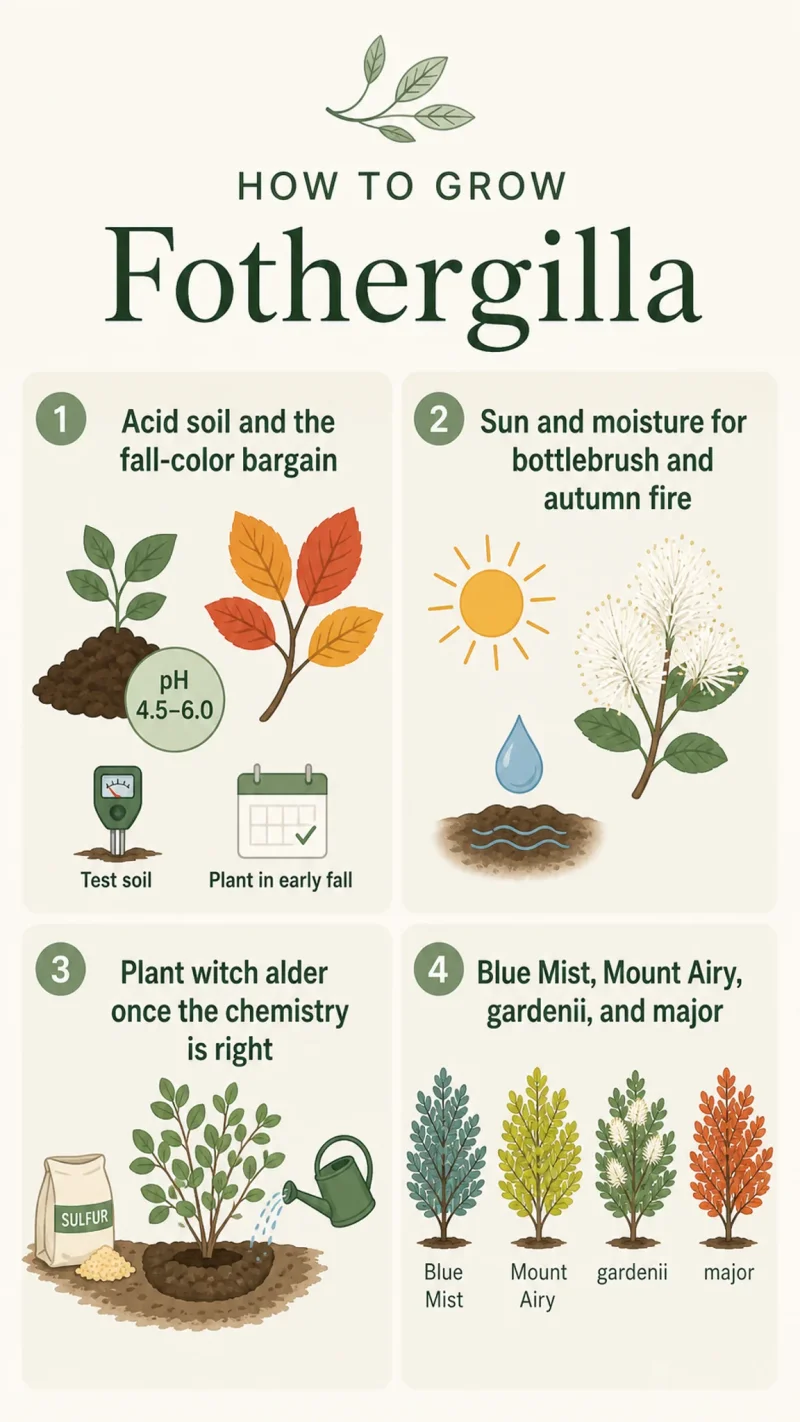 How to Grow Fothergilla care summary diagram