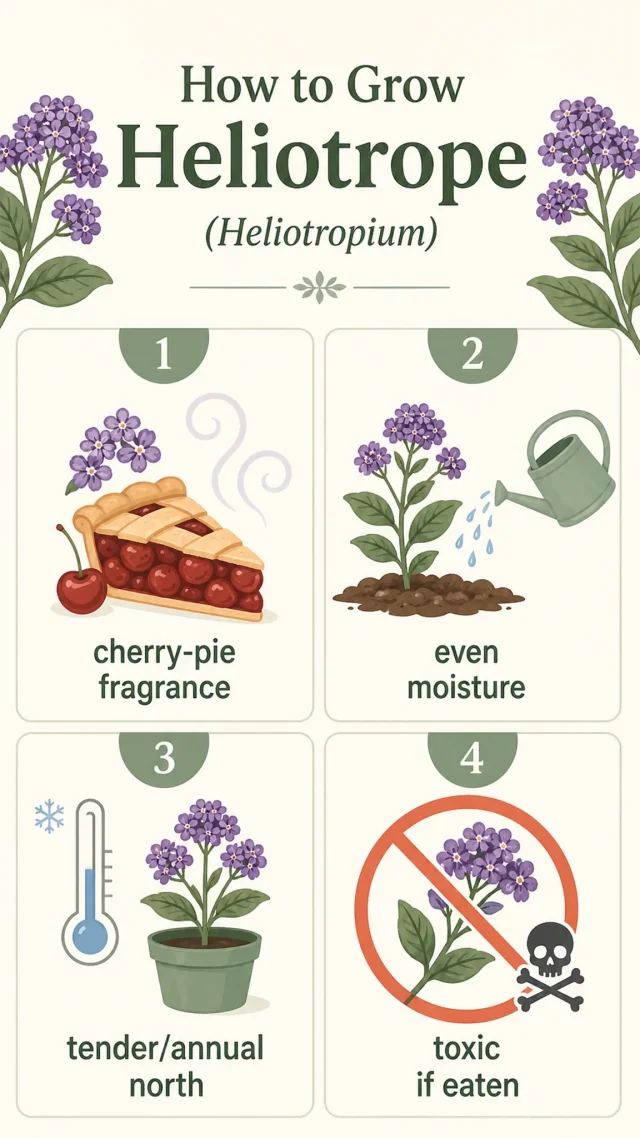 How to Grow Heliotrope care summary diagram