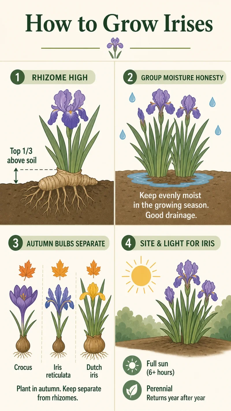 How to Grow Irises care summary diagram