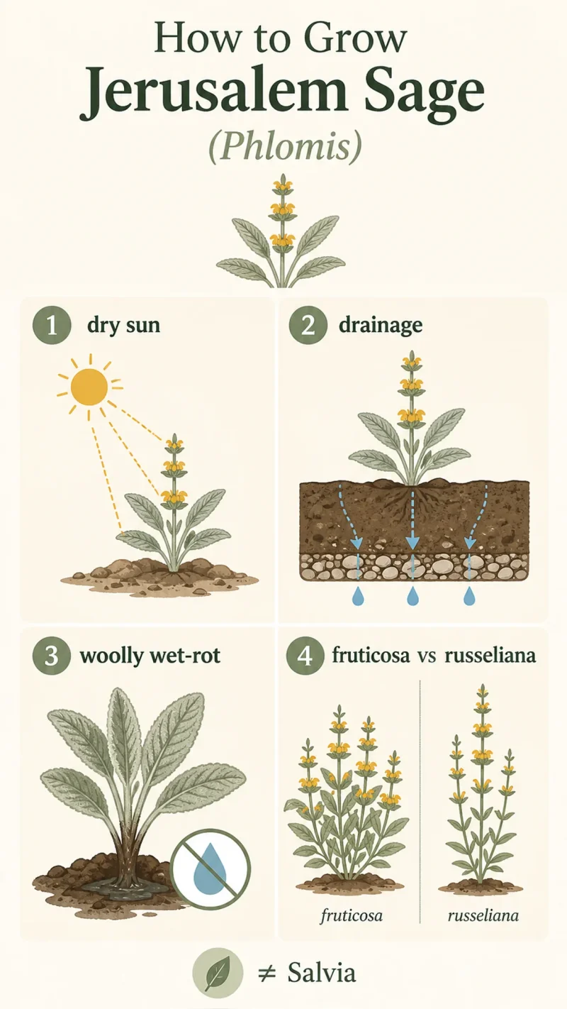 How to Grow Jerusalem Sage care summary diagram