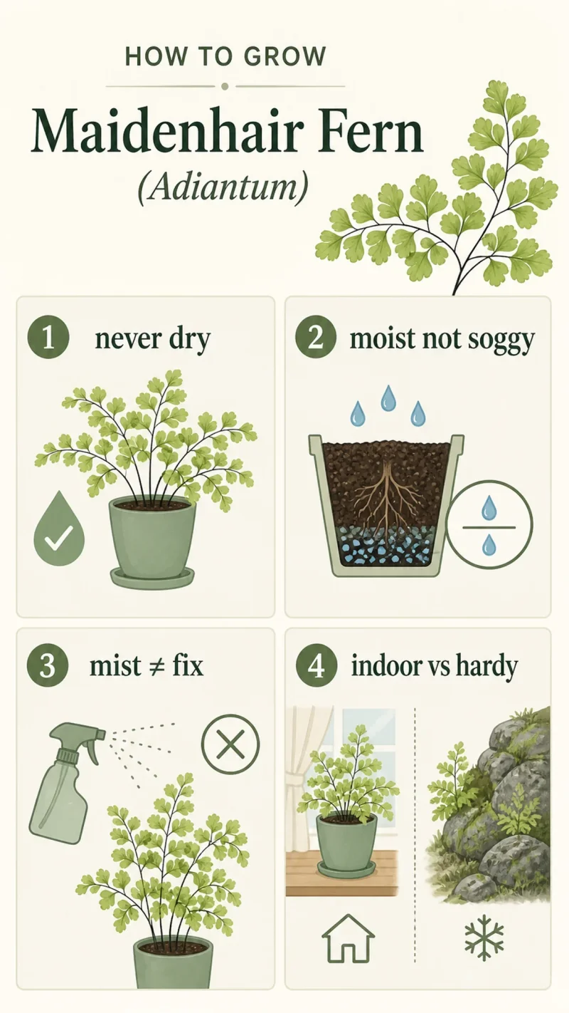 How to Grow Maidenhair Fern care summary diagram