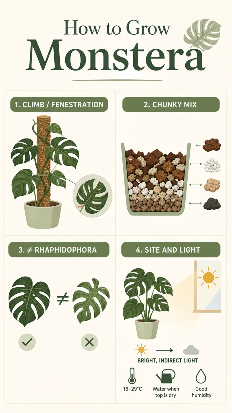 How to Grow Monstera care summary diagram
