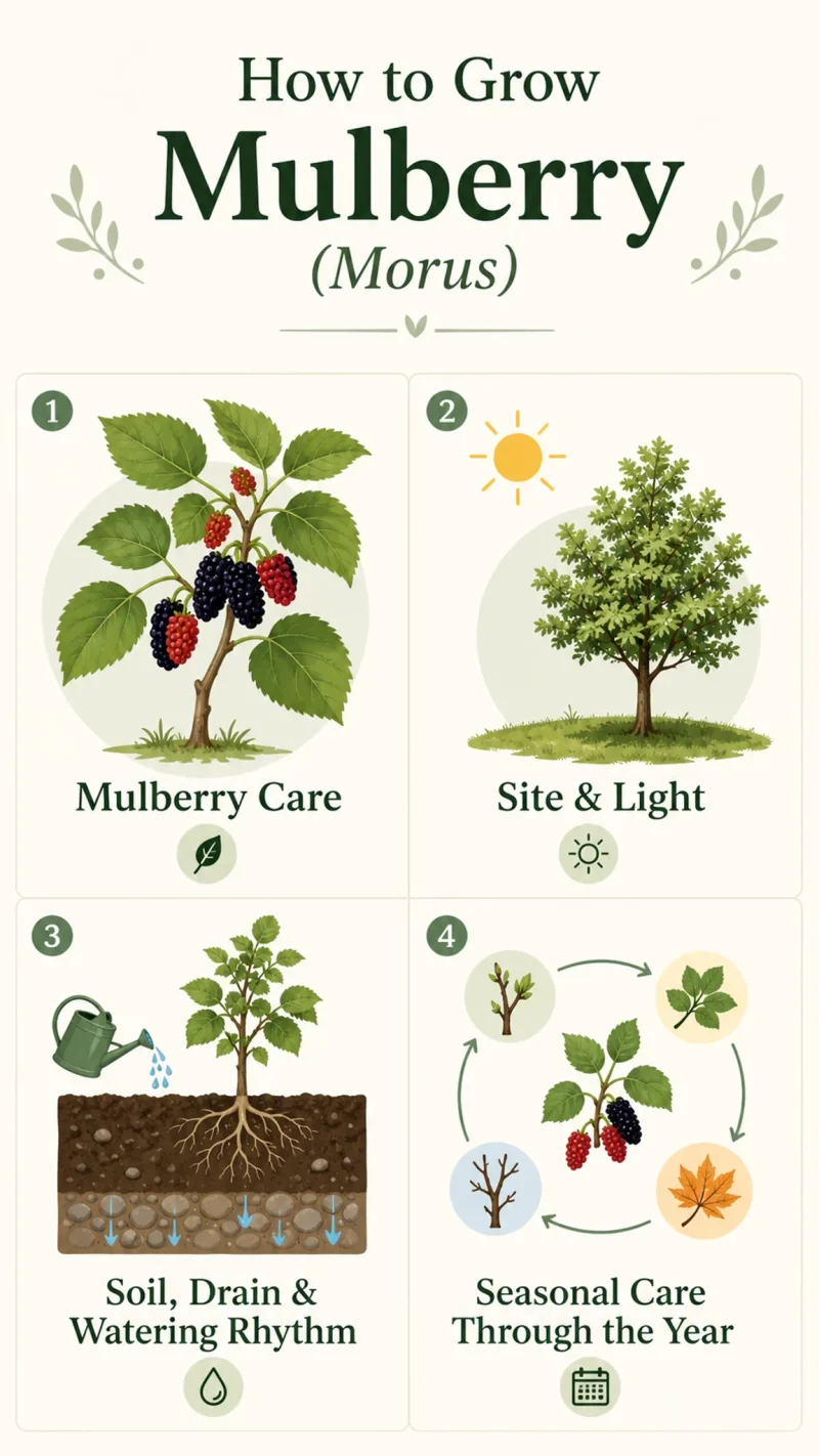 How to Grow Mulberry care summary diagram