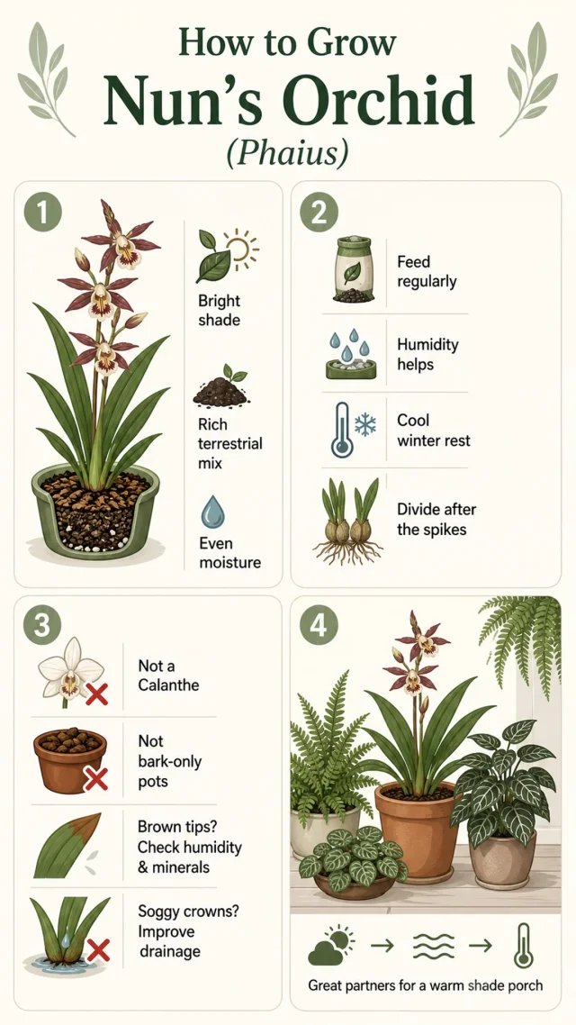 How to Grow Nun's Orchid care summary diagram