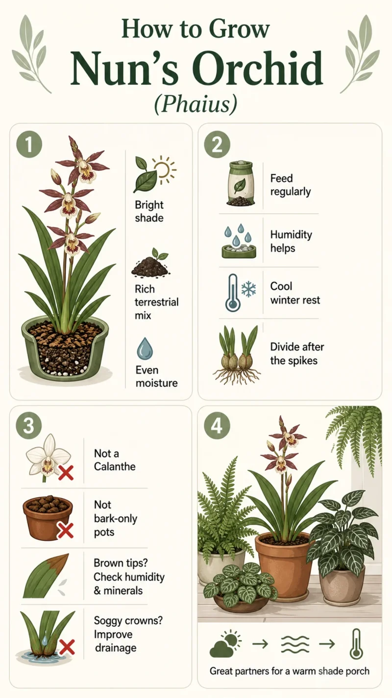 How to Grow Nun's Orchid care summary diagram
