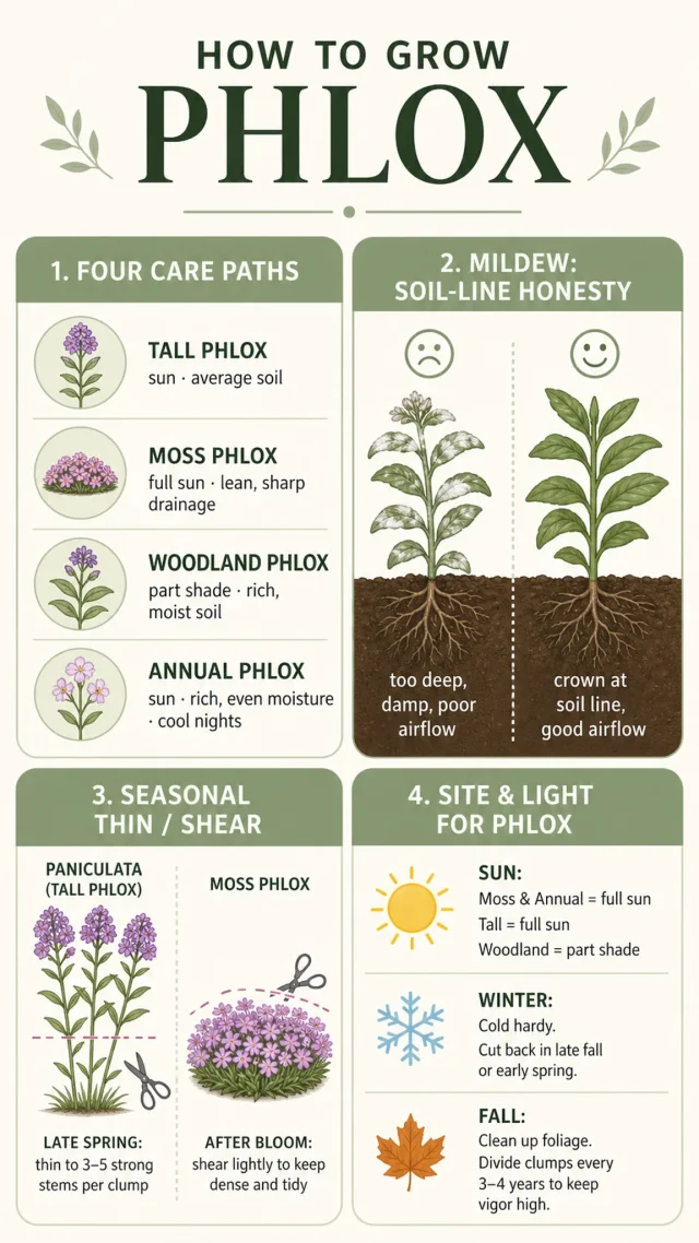 How to Grow Phlox care summary diagram