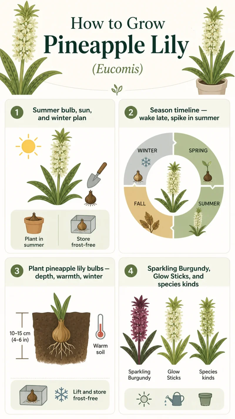 How to Grow Pineapple Lily care summary diagram