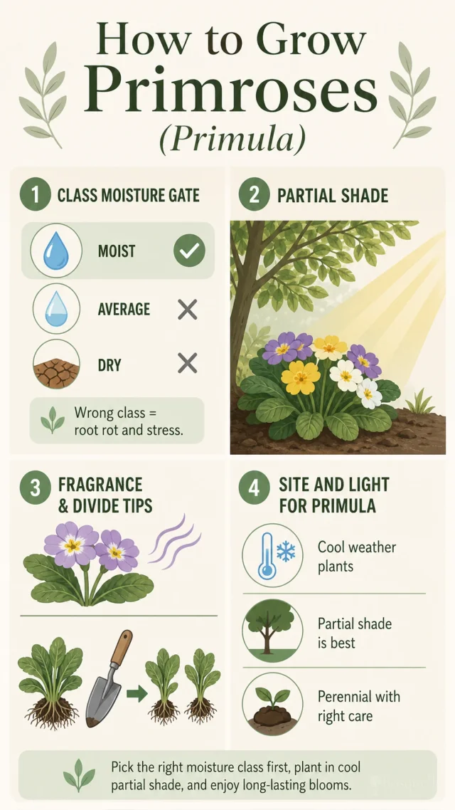 How to Grow Primroses care summary diagram