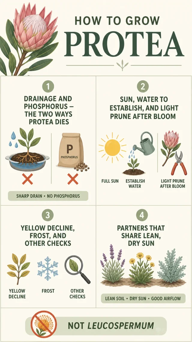 How to Grow Protea care summary diagram