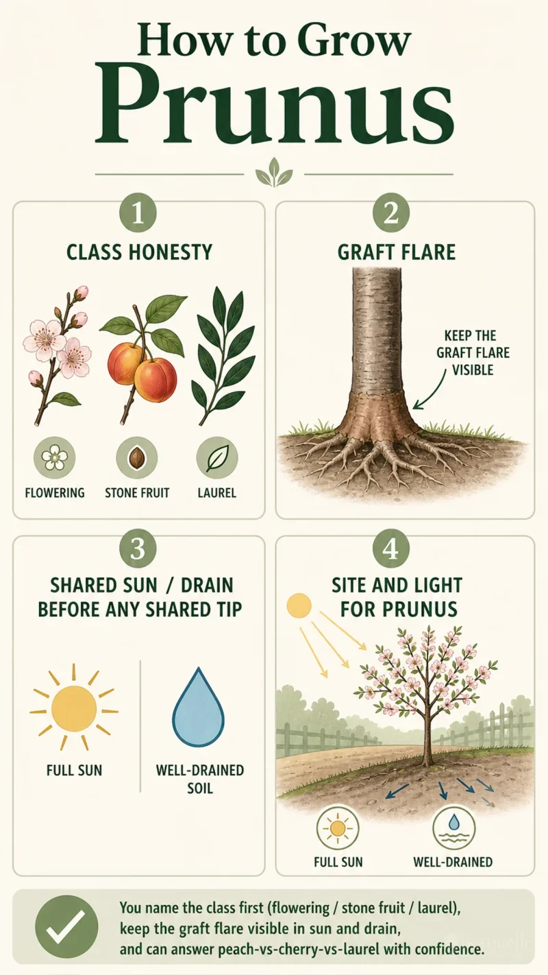 How to Grow Prunus care summary diagram