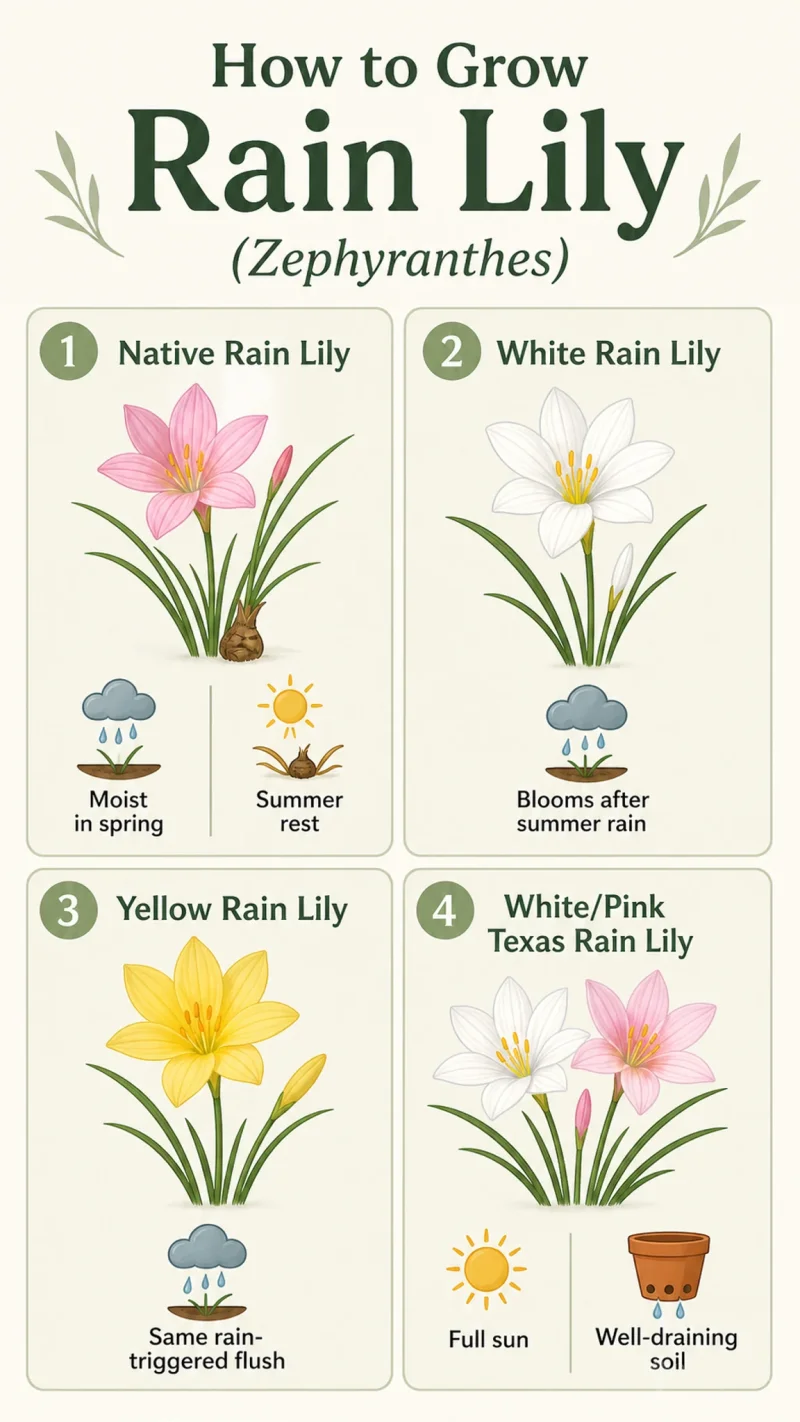 How to Grow Rain Lily care summary diagram