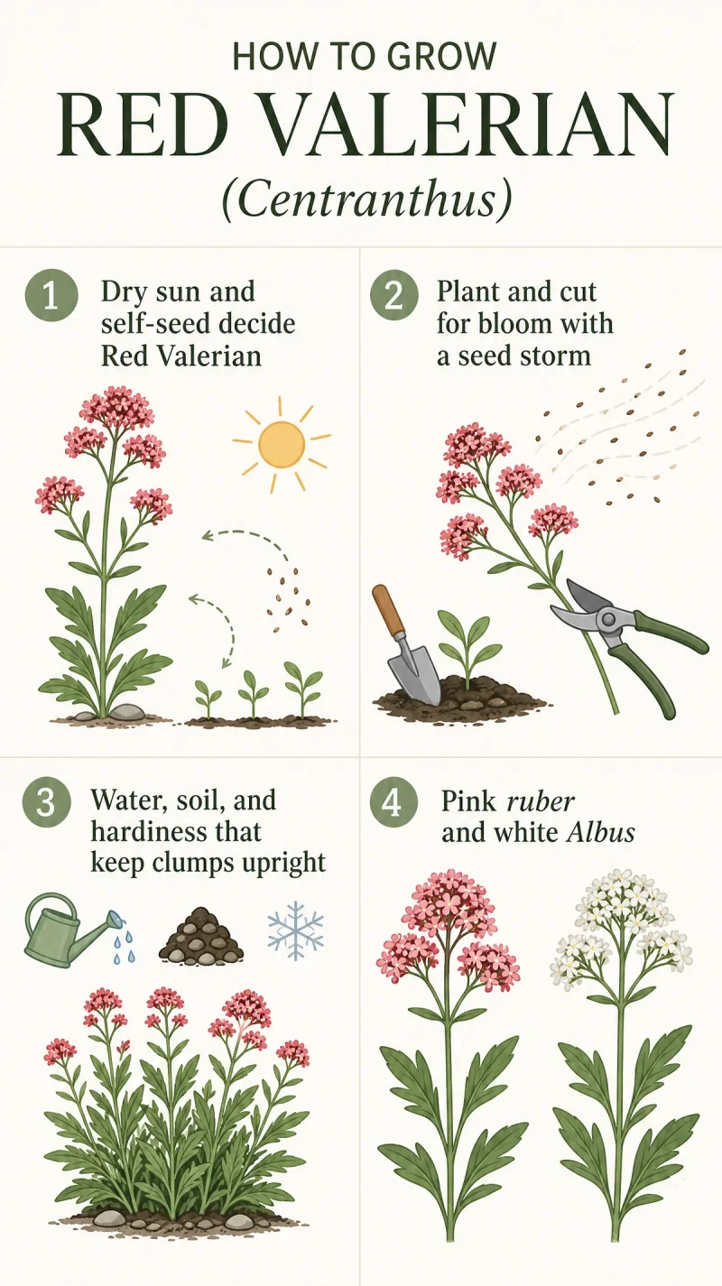 How to Grow Red Valerian care summary diagram