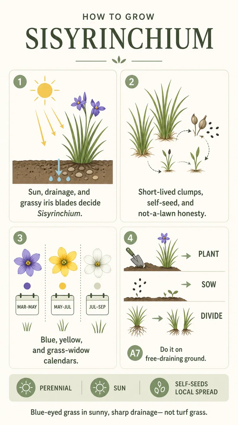 How to Grow Sisyrinchium care summary diagram